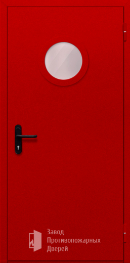 Фото двери «Однопольная с круглым стеклом (красная)» в Волгограду