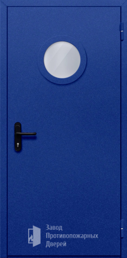 Фото двери «Однопольная с круглым стеклом (синяя)» в Волгограду