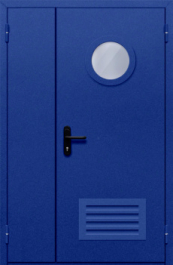 Фото двери «Полуторная с круглым стеклом и решеткой (синяя)» в Волгограду