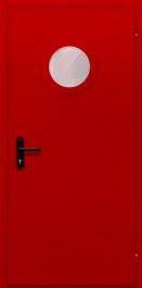 Фото двери «Однопольная с круглым стеклом (красная)» в Волгограду