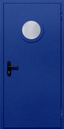 Фото двери «Однопольная с круглым стеклом (синяя)» в Волгограду